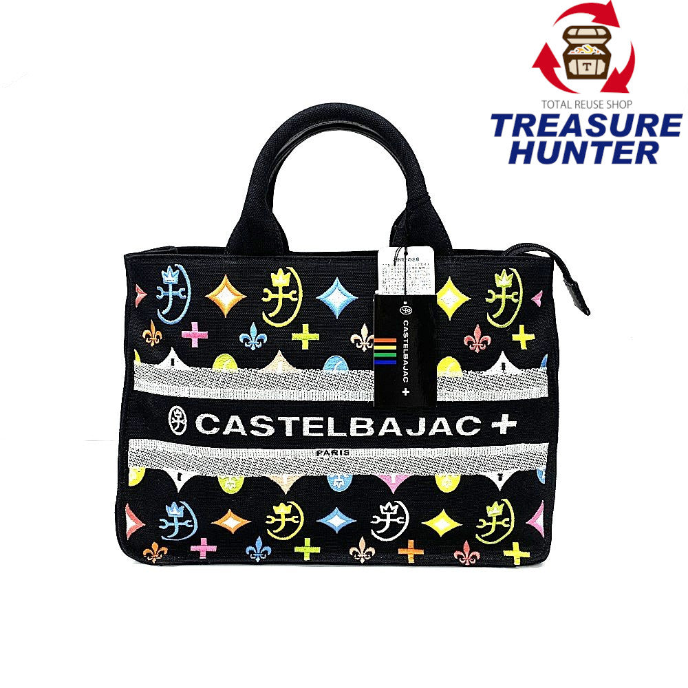 極美品 カステルバジャック ハンドバッグ 黒 ブラック ロゴ トートバッグ　総柄 CASTELBAJYC(カステルバジャック) Amin7 ドライビングトート ブラック