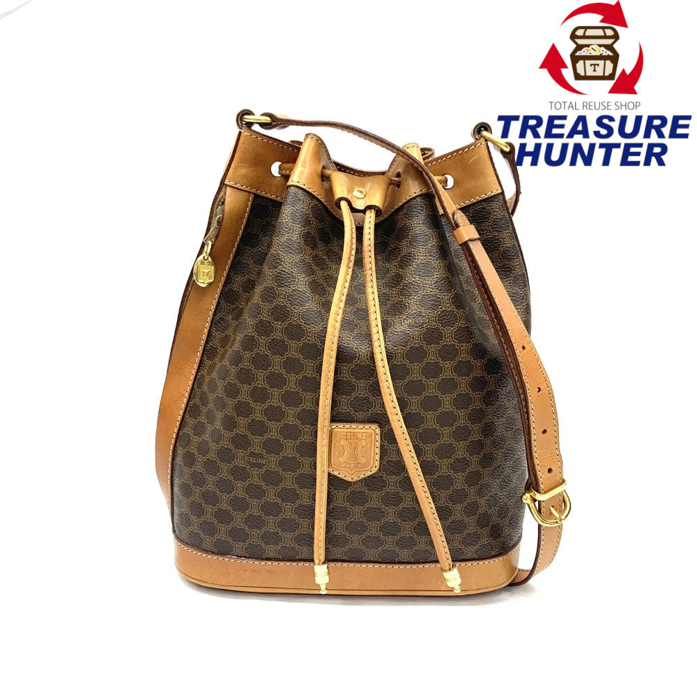 CELINE ショルダーバッグ 巾着型 マカダム柄 トリオンフ PVC CELINE セリーヌ 巾着型 ショルダーバッグ マカダム柄 PVCレザー