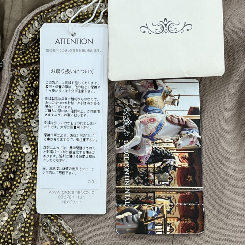 未使用品 タグ付き GRACE CONTINENTAL グレースコンチネンタル メタル刺繍コットンジャケット 12301041 Sサイズ ベージュ　ビジュー付き 【100040207002】