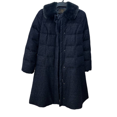 中古 TOCCA トッカ ファー付き ダウンコート ツイード生地 ネイビー Sサイズ 【100044091002】
