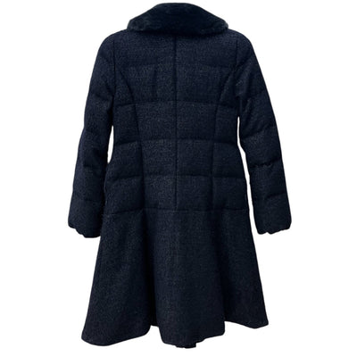 中古 TOCCA トッカ ファー付き ダウンコート ツイード生地 ネイビー Sサイズ 【100044091002】