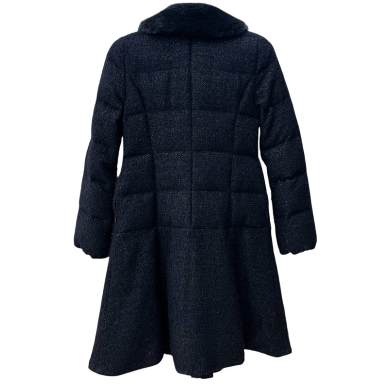 中古 TOCCA トッカ ファー付き ダウンコート ツイード生地 ネイビー Sサイズ 【100044091002】