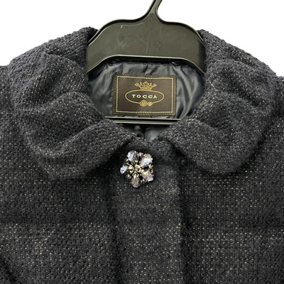 中古 TOCCA トッカ ファー付き ダウンコート ツイード生地 ネイビー Sサイズ 【100044091002】