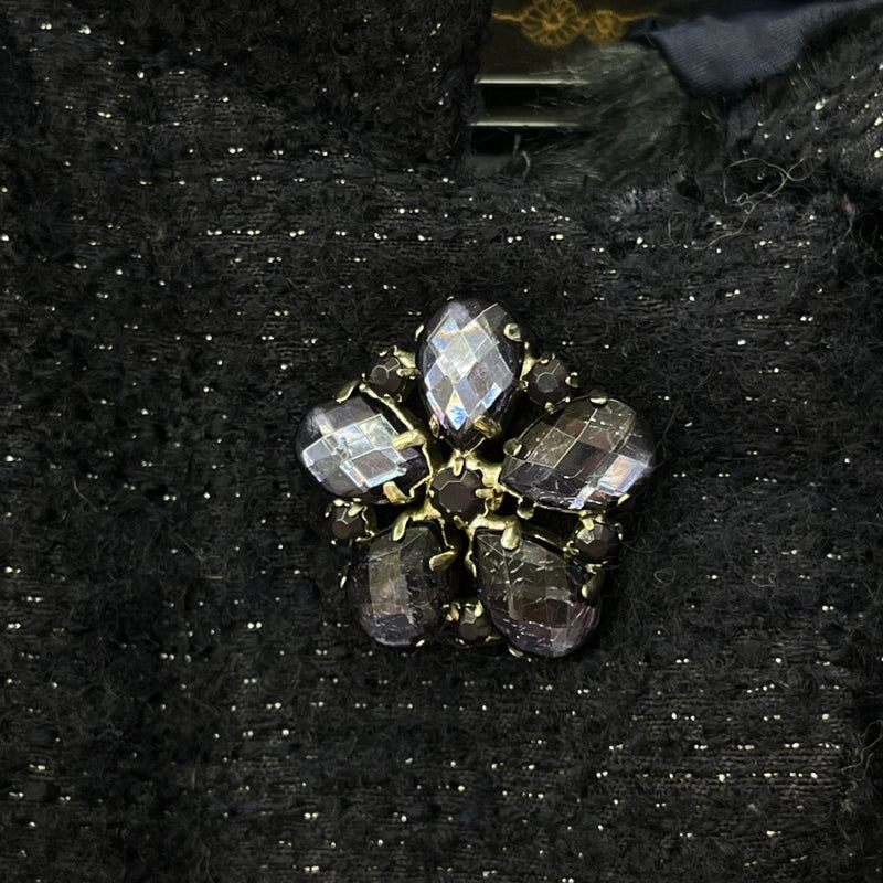 中古 TOCCA トッカ ファー付き ダウンコート ツイード生地 ネイビー Sサイズ 【100044091002】