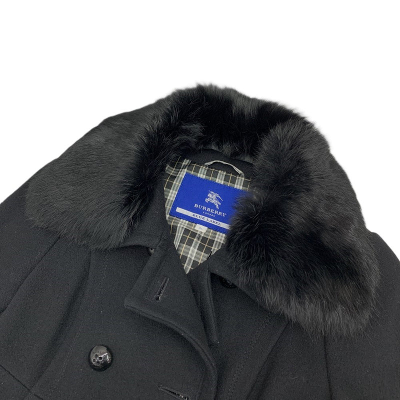 BURBERRY BLUE LABEL(バーバリーブルーレーベル) ラビットファー付ウールコート サイズ36(S相当) ブラック レディース アウター 【100057590001】