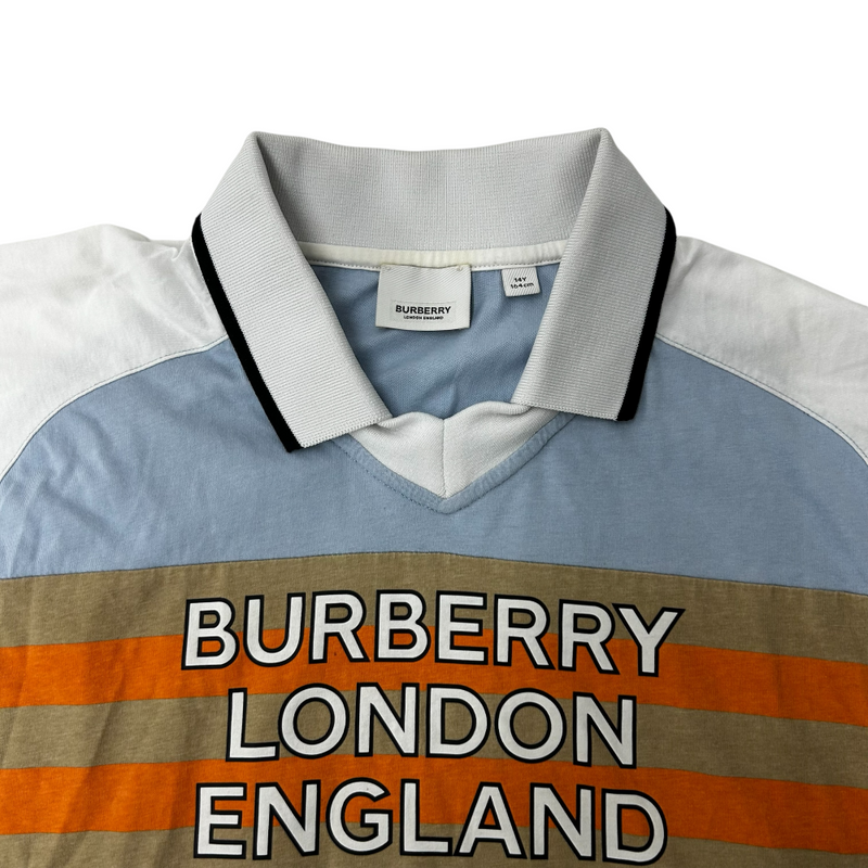 BURBERRY 半袖シャツ 14Y 164cm ブルー×ボーダー バーバリー 【100057592007】