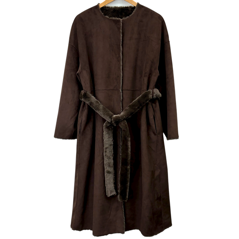 AMERI 2wayエコファーロングコート ベルト付き サイズF ブラウン アメリ 【100057801007】