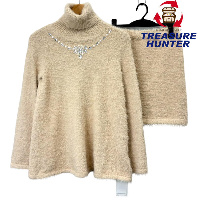 EmiriaWiz フェザーヤーンビジューニットセットアップ サイズF ベージュ エミリアウィズ 【100057980007】