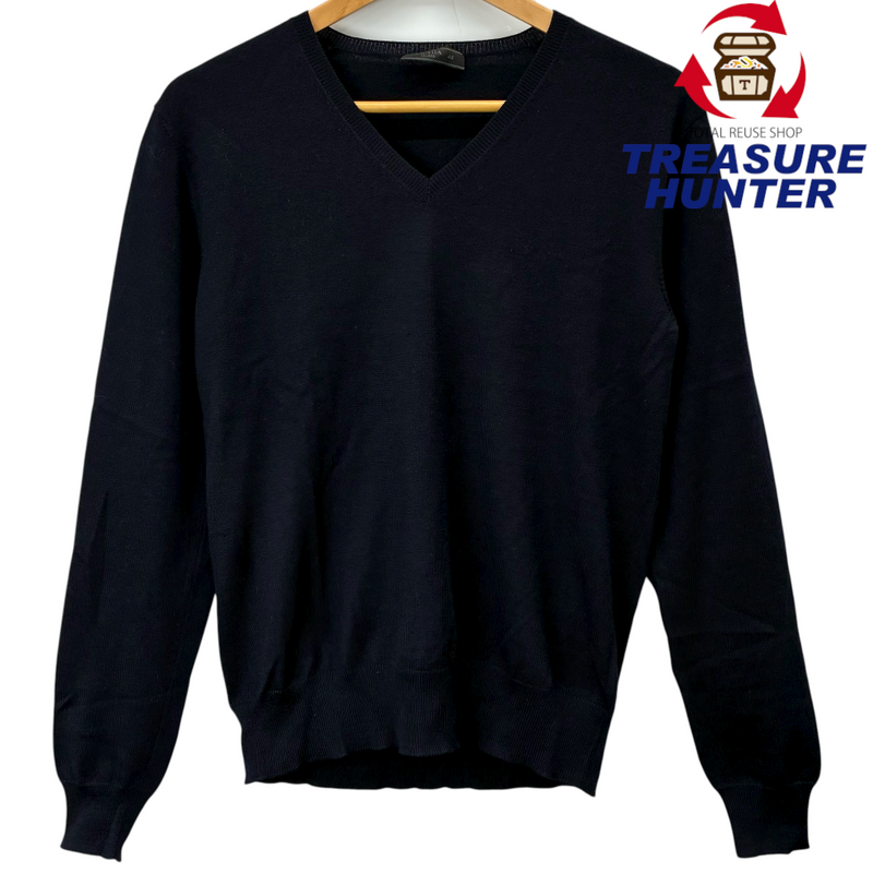 PRADA Vネックニット 長袖 DNA386 507 サイズ46(約Mサイズ相当) ネイビー プラダ 【100059720007】
