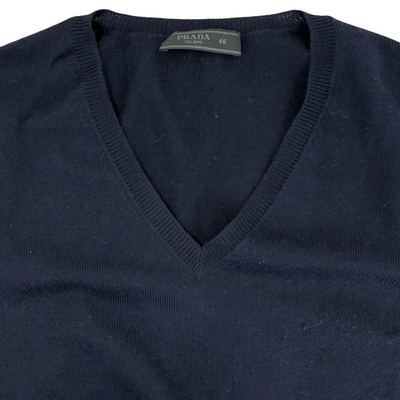 PRADA Vネックニット 長袖 DNA386 507 サイズ46(約Mサイズ相当) ネイビー プラダ 【100059720007】