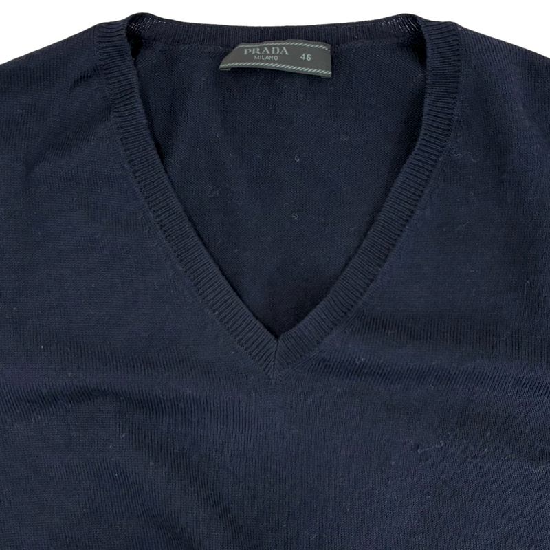 PRADA Vネックニット 長袖 DNA386 507 サイズ46(約Mサイズ相当) ネイビー プラダ 【100059720007】
