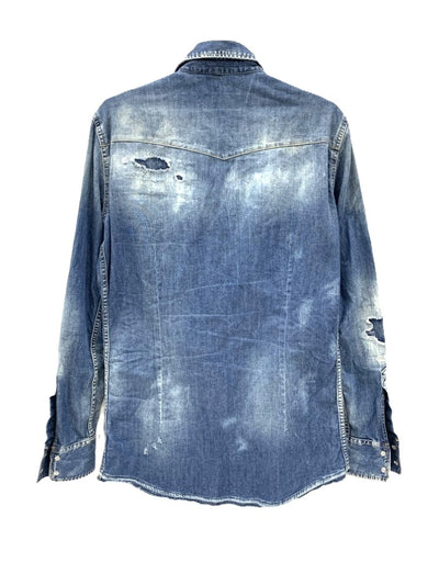DSQUARED(ディースクエアード2) ストレッチデニムシャツ ダメージ加工 サイズ46 M相当 ブルー系 メンズ トップス 【100059775008】