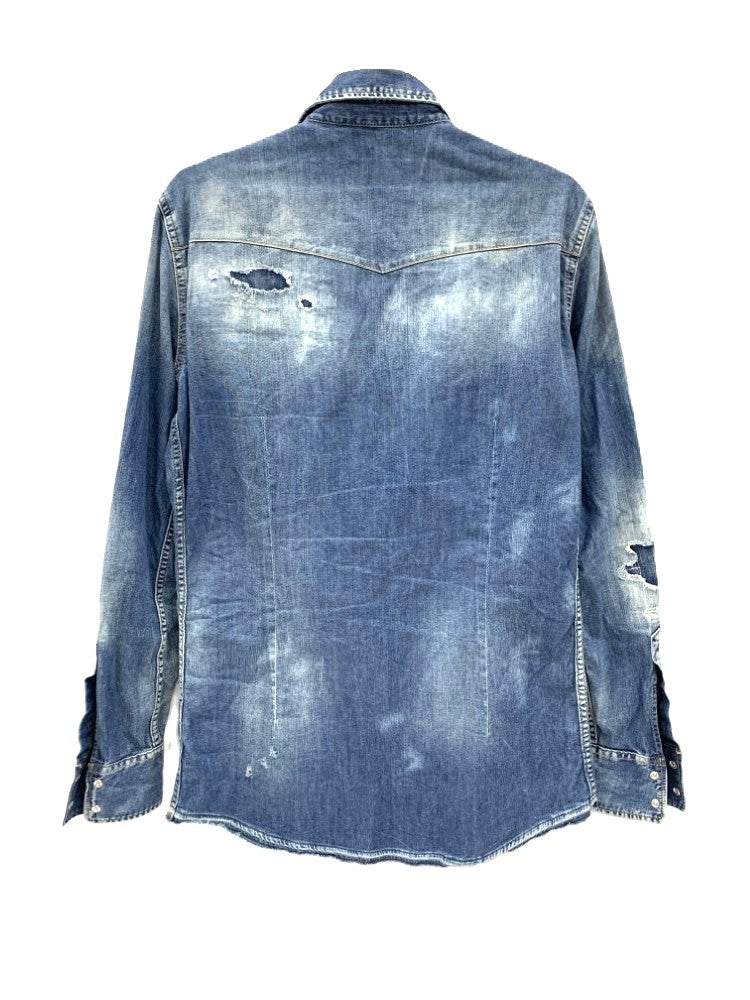 DSQUARED(ディースクエアード2) ストレッチデニムシャツ ダメージ加工 サイズ46 M相当 ブルー系 メンズ トップス 【100059775008】