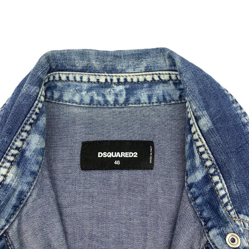 DSQUARED(ディースクエアード2) ストレッチデニムシャツ ダメージ加工 サイズ46 M相当 ブルー系 メンズ トップス 【100059775008】