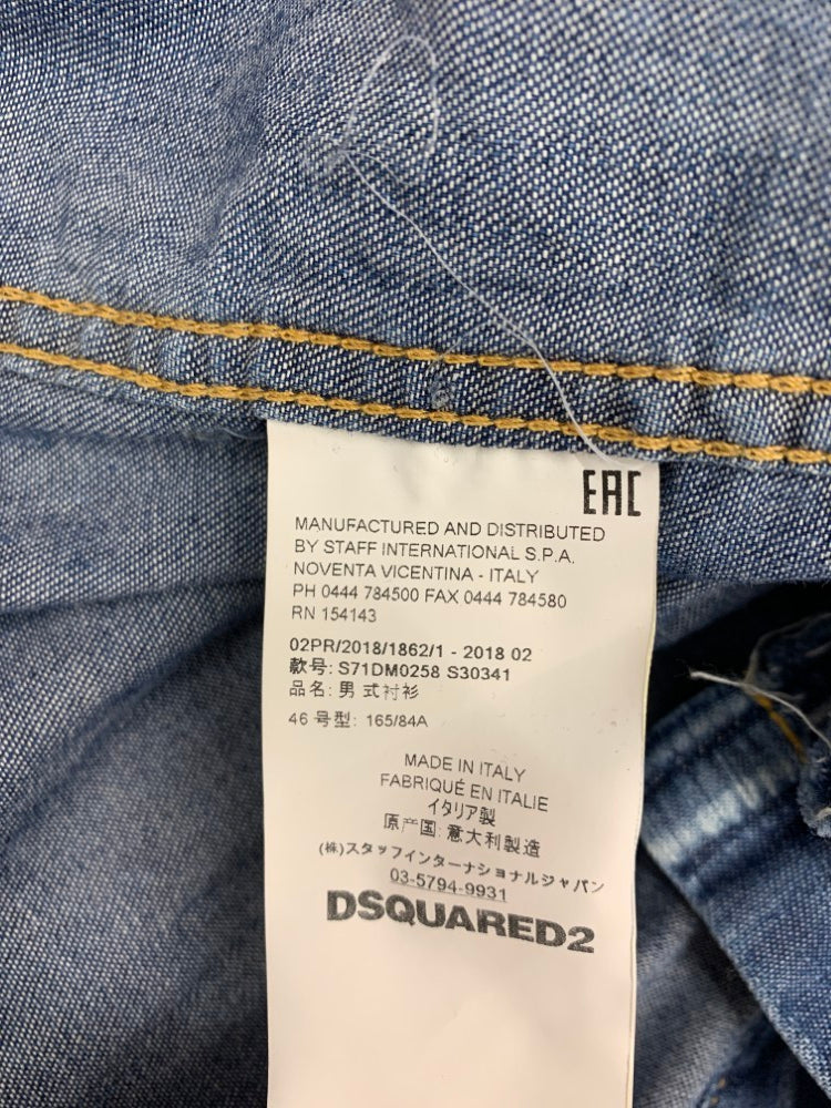 DSQUARED(ディースクエアード2) ストレッチデニムシャツ ダメージ加工 サイズ46 M相当 ブルー系 メンズ トップス 【100059775008】