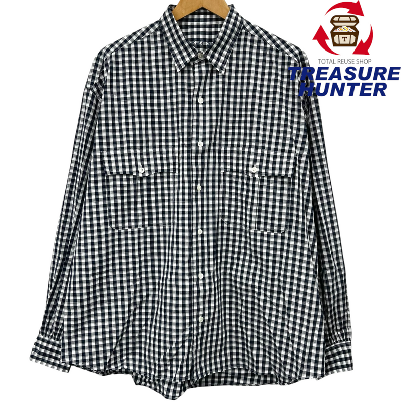 PORTER CLASSIC ロールアップギンガムチェックシャツ サイズL ネイビー×ホワイト ポータークラシック 【100059849007】