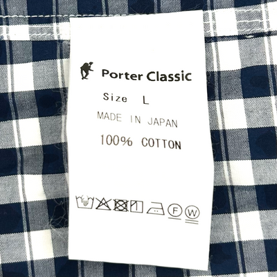 PORTER CLASSIC ロールアップギンガムチェックシャツ サイズL ネイビー×ホワイト ポータークラシック 【100059849007】