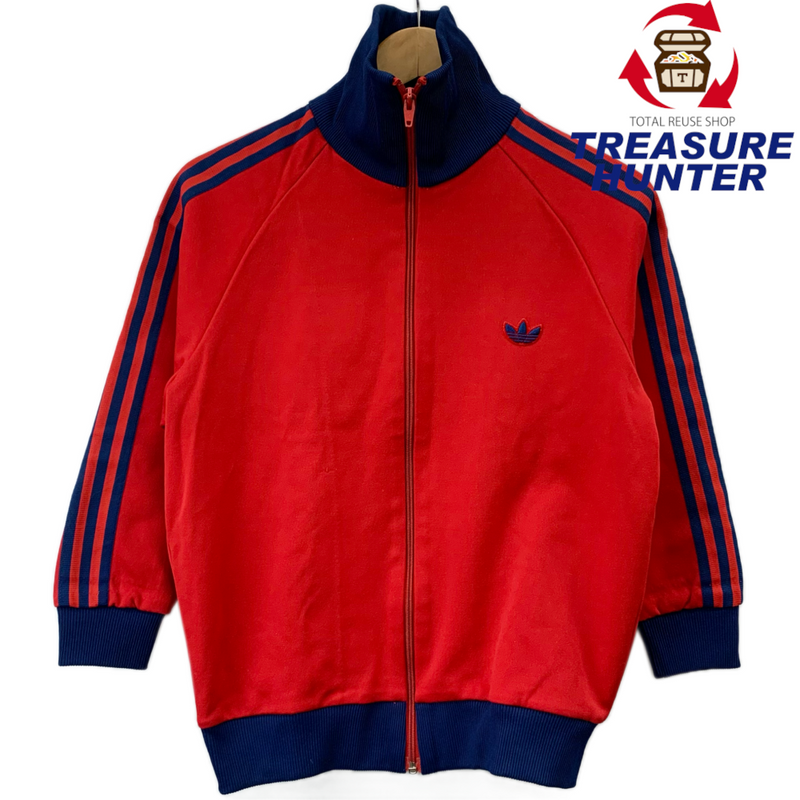 adidas トラックジャケット 70~80s トレフォイル サイズ3号 レッド×ネイビー デサント製 ハイネックジャージ アディダス 【100061297006】