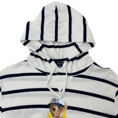 POLO RALPH LAUREN マリンボーダー ポロベア パーカー サイズS ホワイト×ネイビー ポロラルフローレン 【100061711008】
