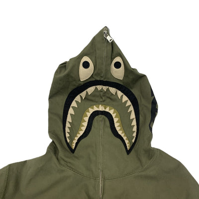 A BATHING APE(ア ベイシング エイプ) シャーク柄ジャケット サイズＭ カーキ 綿100％ 001ZP9601017 メンズ アウター 【100062032003】