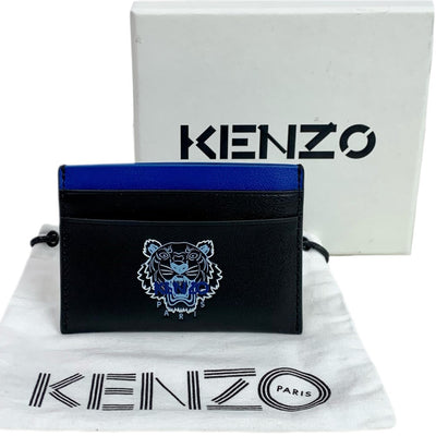 KENZO レザー カードケース FA65PM310L48 ブラック×ブルー ケンゾー 【101044736007】