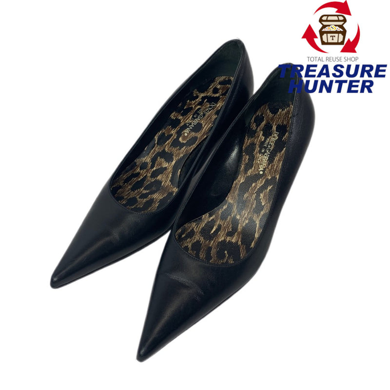 DOLCE & GABBANA パンプス サイズ 36 1/2  23.5cm ブラック 内ヒョウ柄 ヒール約5cm ドルチェ&ガッバーナレディース シューズ 【101056269001】