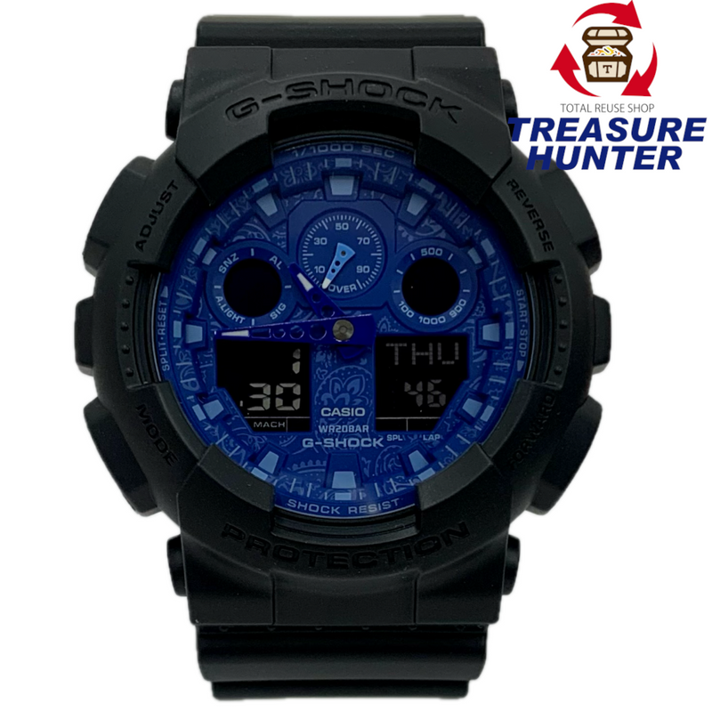 CASIO G-SHOCK クォーツ 腕時計 GA-100BP-1AJF ブラック×ブルー ペイズリー 10気圧防水 カシオ 【101056569007】