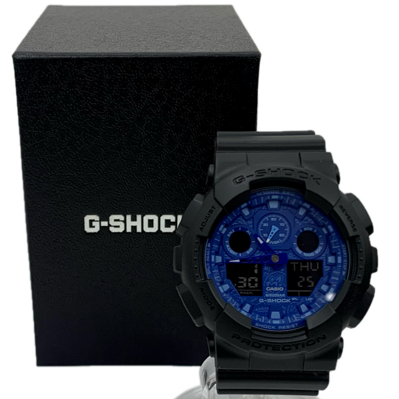 CASIO G-SHOCK クォーツ 腕時計 GA-100BP-1AJF ブラック×ブルー ペイズリー 10気圧防水 カシオ 【101056569007】