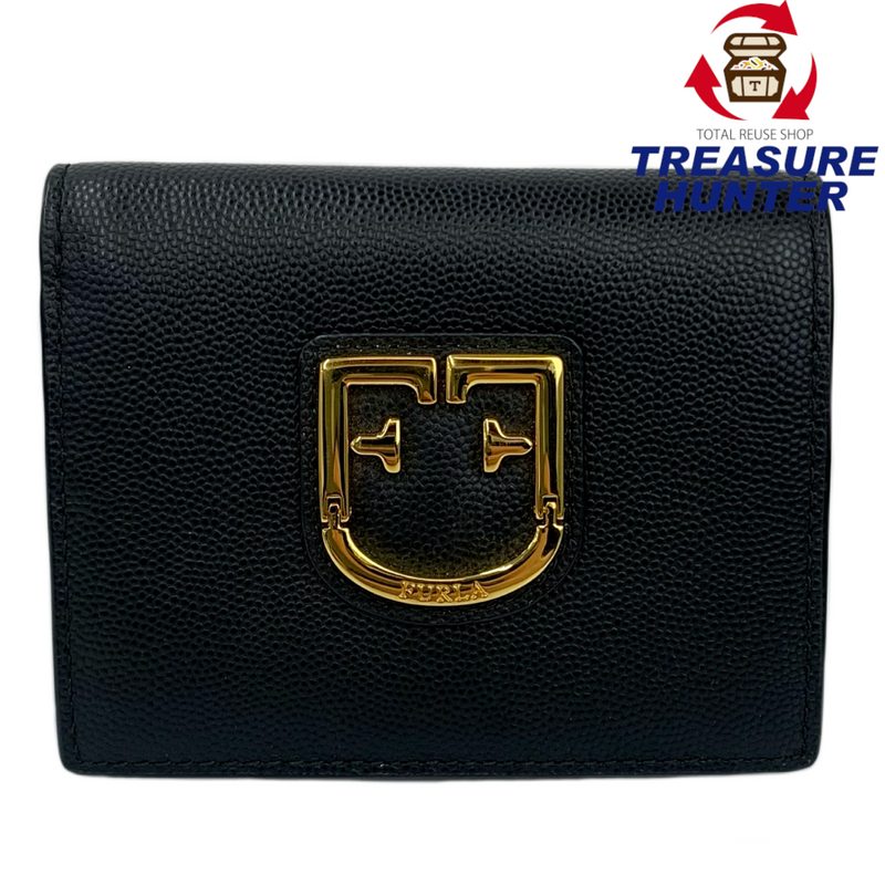 FURLA 牛床革 BELVEDERE(ベルヴェデーレ) 二つ折り財布 ブラック フルラ 【101056816007】