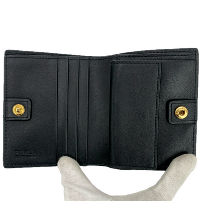 FURLA 牛床革 BELVEDERE(ベルヴェデーレ) 二つ折り財布 ブラック フルラ 【101056816007】