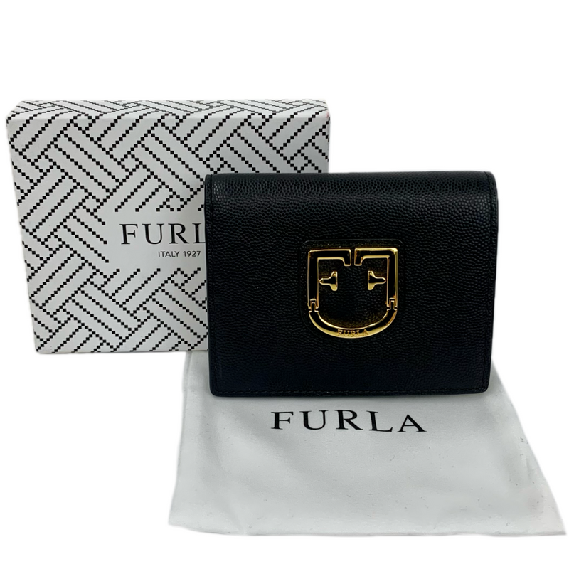 FURLA 牛床革 BELVEDERE(ベルヴェデーレ) 二つ折り財布 ブラック フルラ 【101056816007】