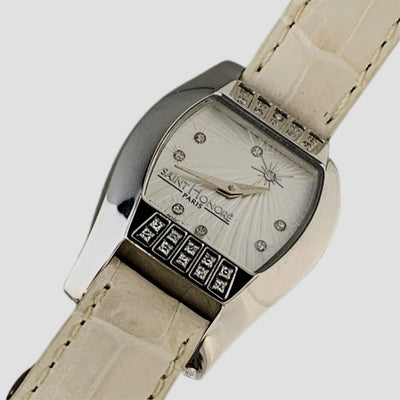 SaintHoNore サントノーレ 腕時計 クォーツ レザーベルト シルバー×ホワイト レディース ウォッチ 【101057504005】