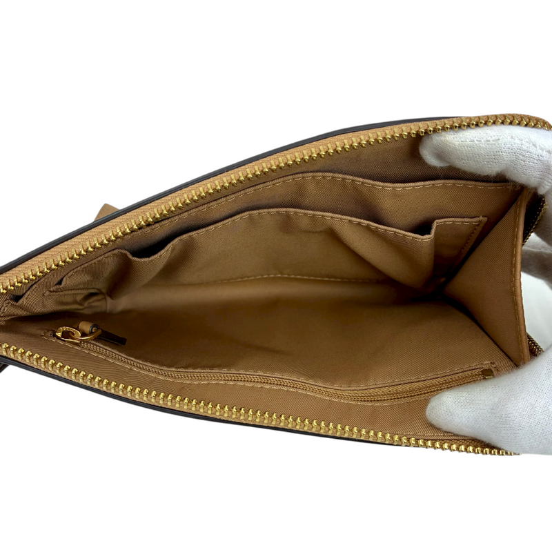 TORY BURCH レザー ラージ ジップポーチ キャメル トリーバーチ 【101059553007】