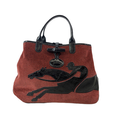 LONGCHAMP リバーシブルトートバッグ ロゾ パテントレザー/ファブリック ブラック× レッド系 ロンシャン レディース バッグ 【101059578008】
