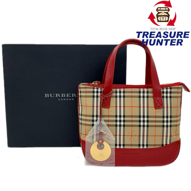 BURBERRY ノバチェック ハンドバッグ KU 036 AG 16 レッド バーバリー 【101060255008】