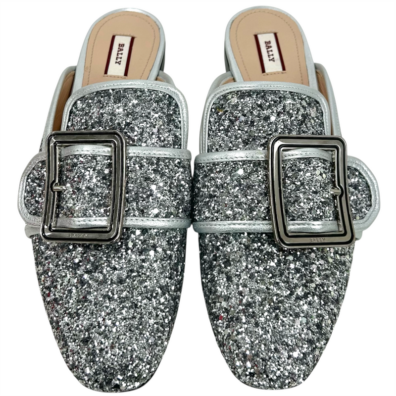 BALLY JANESSE-T-GLITTER ミュールパンプス 6231237 サイズ37(約23.5cm) シルバーラメ バリー 【101060415007】