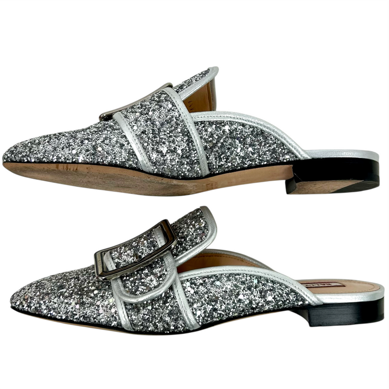 BALLY JANESSE-T-GLITTER ミュールパンプス 6231237 サイズ37(約23.5cm) シルバーラメ バリー 【101060415007】