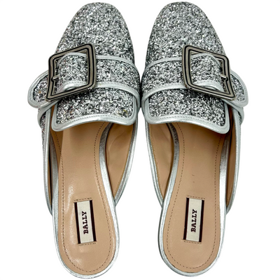 BALLY JANESSE-T-GLITTER ミュールパンプス 6231237 サイズ37(約23.5cm) シルバーラメ バリー 【101060415007】