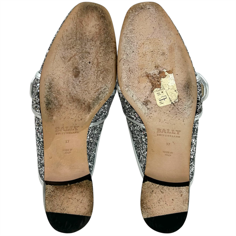 BALLY JANESSE-T-GLITTER ミュールパンプス 6231237 サイズ37(約23.5cm) シルバーラメ バリー 【101060415007】
