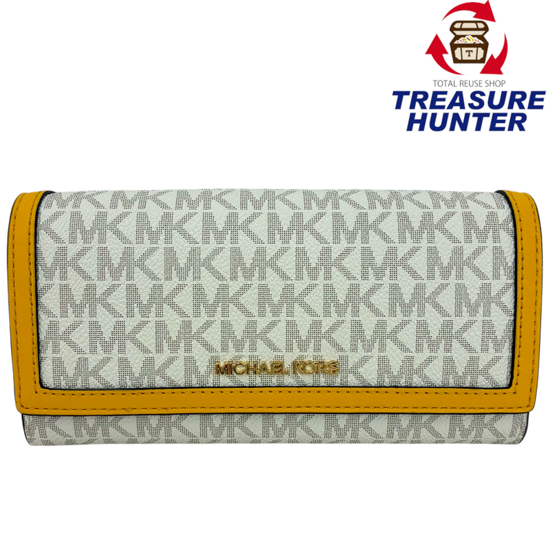 MICHAEL KORS MKシグネチャー フラップ長財布 35F3GTVE9B ホワイト×イエロー マイケルコース 【101060729006】