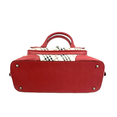 BURBERRY(バーバリー)ノバチェック ハンドバッグ ベージュ×レッド レディース バッグ 【101063002003】
