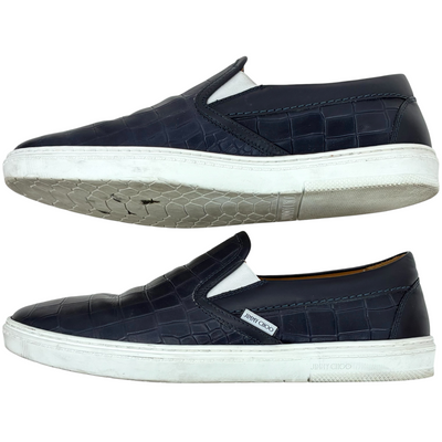 JIMMY CHOO GROVE クロコ型押しスリッポン サイズ41(約28cm相当) ネイビー ジミーチュウ 【101063458007】