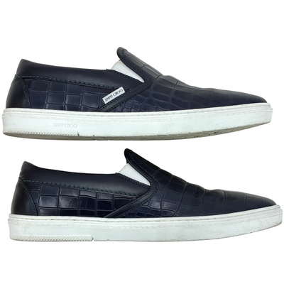 JIMMY CHOO GROVE クロコ型押しスリッポン サイズ41(約28cm相当) ネイビー ジミーチュウ 【101063458007】