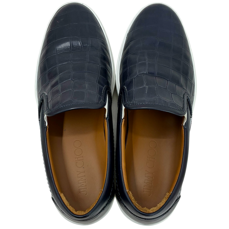 JIMMY CHOO GROVE クロコ型押しスリッポン サイズ41(約28cm相当) ネイビー ジミーチュウ 【101063458007】