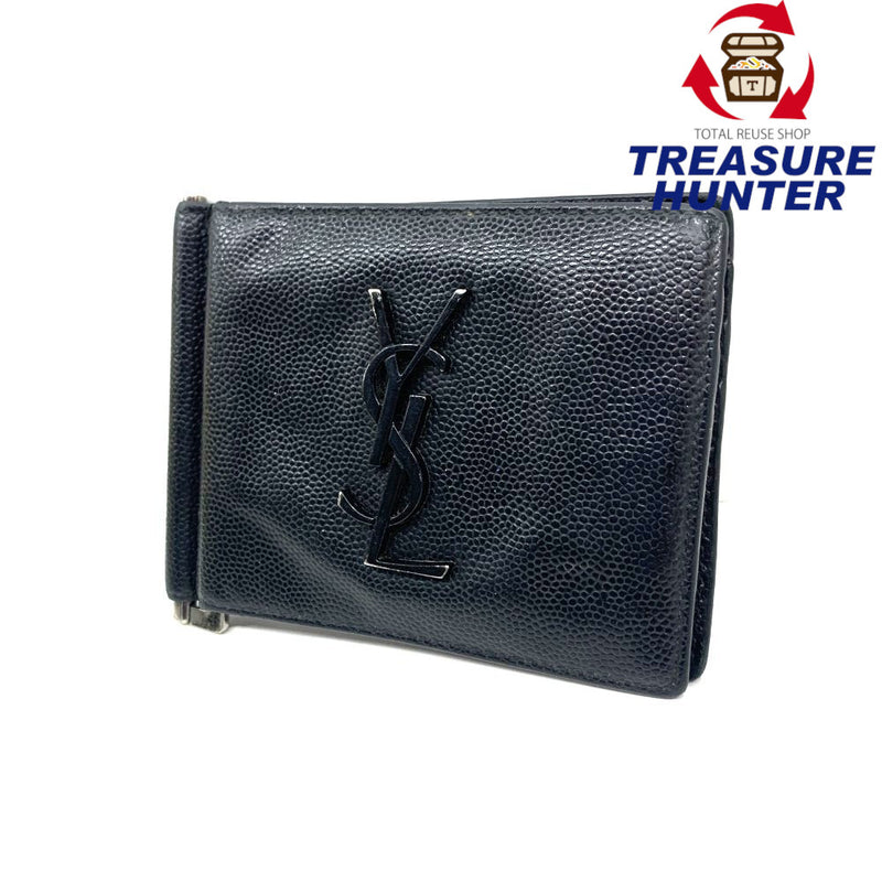 YVES SAINT LAURENT (サンローラン) 485630 マネークリップ付き2つ折り財布　レザー　ブラック　メンズ　 【101063619005】