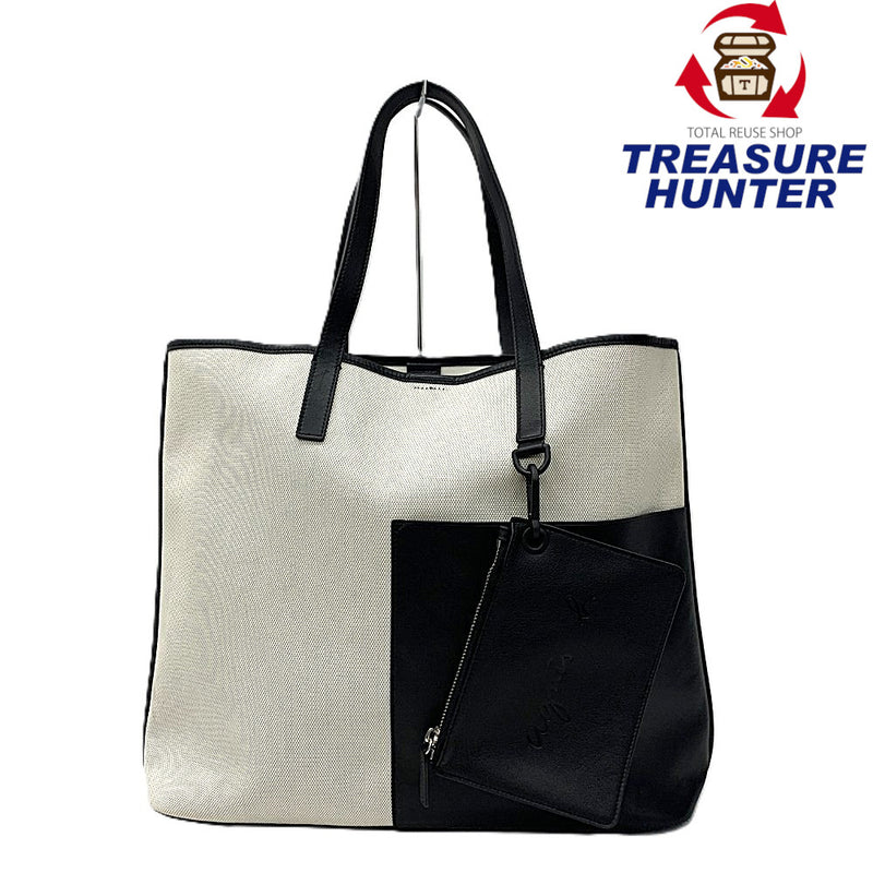 agnes b.(アニエスベー) バイカラー トートバッグ コットンシャンブレー帆布×レザー ホワイト系×ブラック 【101063783005】