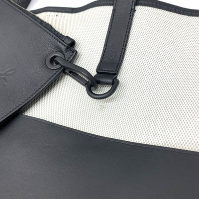 agnes b.(アニエスベー) バイカラー トートバッグ コットンシャンブレー帆布×レザー ホワイト系×ブラック 【101063783005】