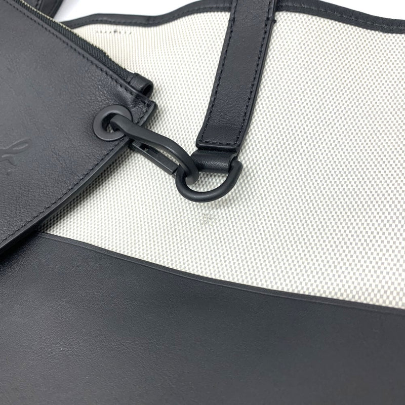 agnes b.(アニエスベー) バイカラー トートバッグ コットンシャンブレー帆布×レザー ホワイト系×ブラック 【101063783005】