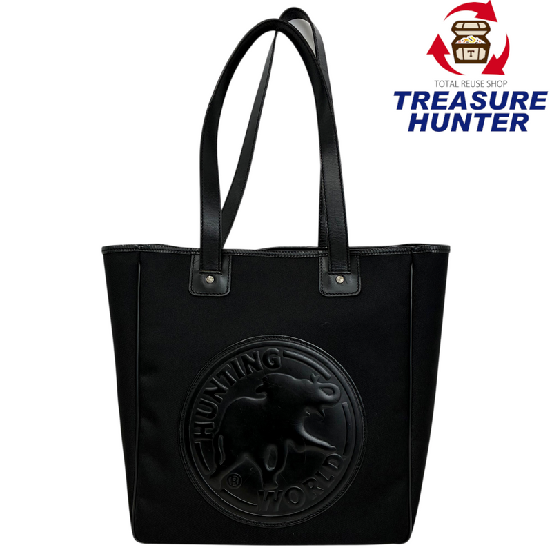 HUNTING WORLD フロントロゴトートバッグ レザー×キャンバス ブラック