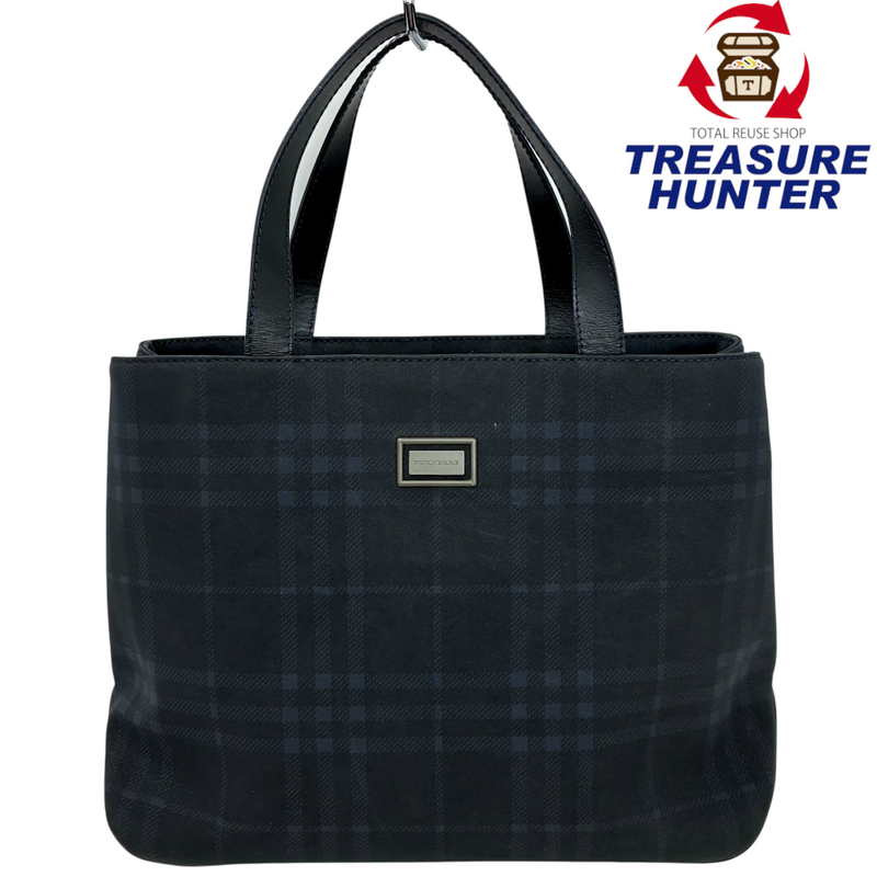 BURBERRY ノバチェック レザー ハンドバッグ ネイビー バーバリー 【101064701008】